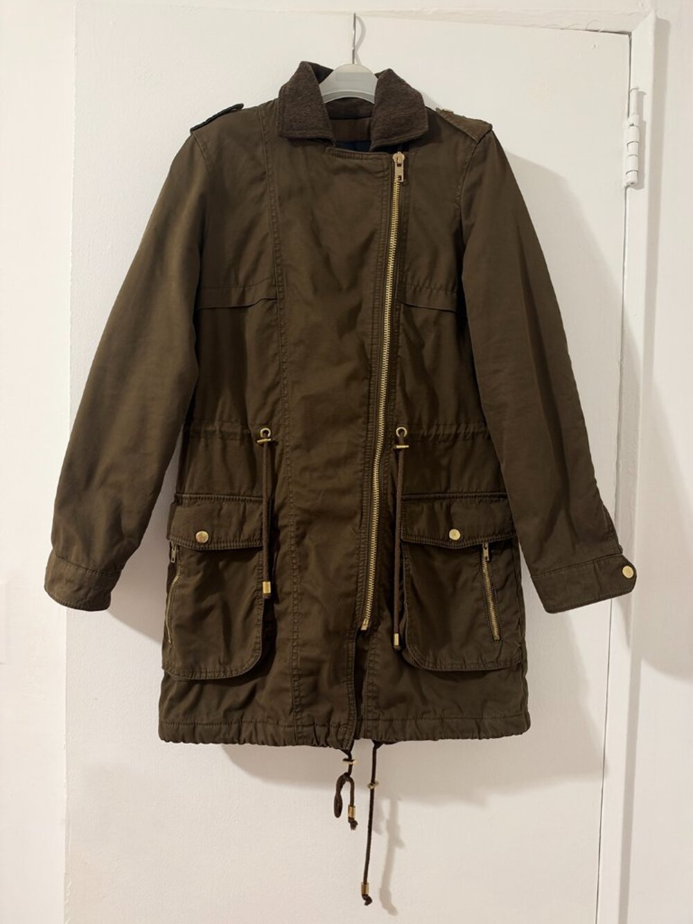 ZARA Olive Green Midweight Quilted Parka Jacket